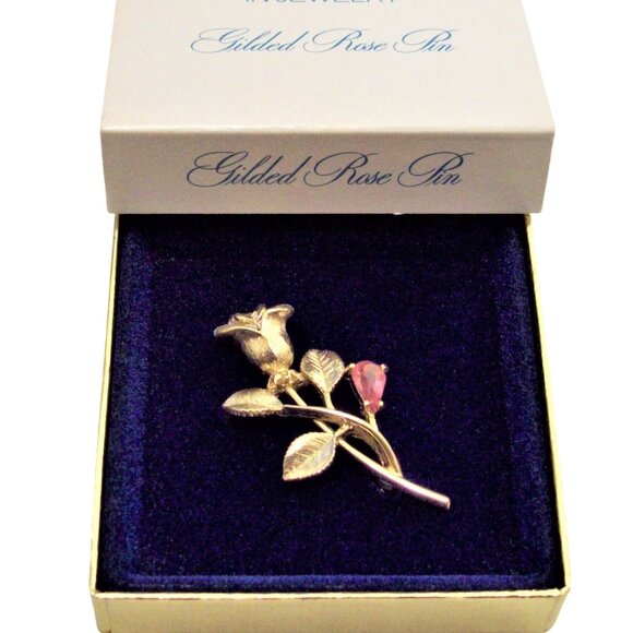 Avon Rose Flower Pin Brooch Gold Tone Vintage 1972 Gilded Rose - Picture 5 of 5